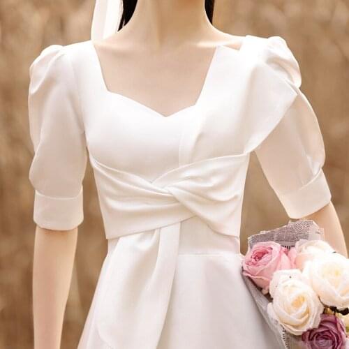 Vintage satin Midi Dress Sexy Party eveing short sleeve square neck belted French chic elegant Dresses Women wedding Vestidos