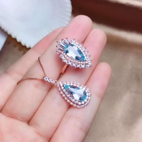 High-quality Topaz Gemstone Pendant Necklace Ring Sets 925 Pure Silver Fashion Fine Wedding Jewelry for Women【FS jewelry
