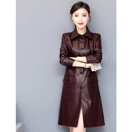 Women Faux Leather Jacket 2020 New Ladies Washed PU Leather Trench Coats Female Long Outerwear Shearling Jacket Plus SIze 5XL