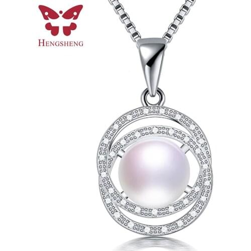 HENGSHENG Fashion Jewelry 925 Sterling Silver Round Zircon Pendant 100% Genuine Natural Freshwater Pearl Pendant For Women
