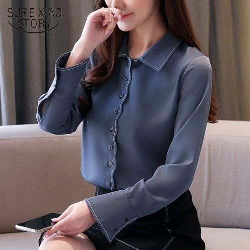 Korean Fashion Clothing 2021 Spring Chiffon Women Tops And Blouses Blusas Mujer Solid Pink Ladies Shirts Female Elegant 8274 50