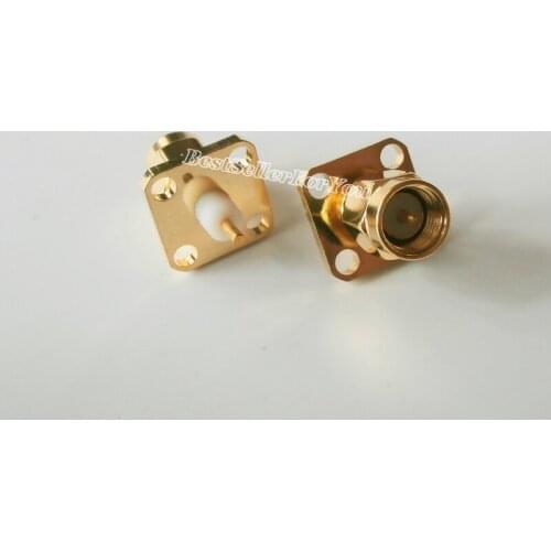 10Pcs SMA male jack center 4 holes flange deck mount solder RF connector Golden New