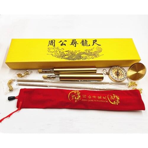 2piece/set FENG SHUI Compass magnetic divine dragon dowsing Rod gold search tool.Brass probe(Compass+2set ruler