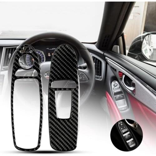 2Pcs Window Switch Control Panel Covers Protective Carbon Fiber Decal Trim Car Styling Trim Stickers for Infiniti Q60 Right