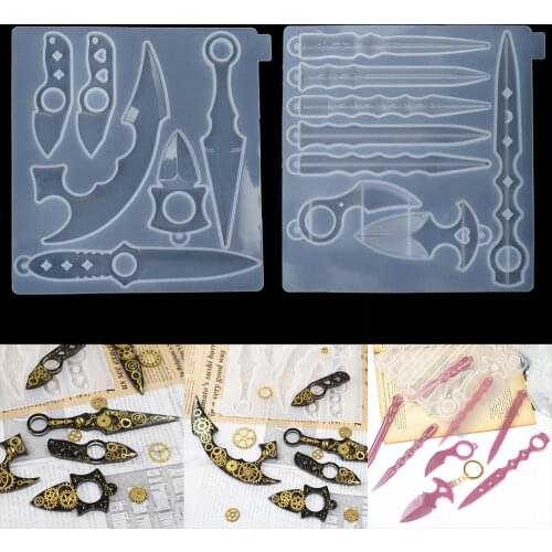 2 Style Crystal Epoxy Resin Mold Keychain Finger Cots Knife Defense Mirror Silicone Mold For DIY Pendant Keychain Jewelry Making