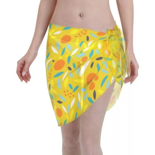 2021 Beach Bikini Cover Ups Wrap Skirt Cute Oranges Lemons And Leaves In Bright Women Bathing Suit Sexy Swimsuit Beachwear