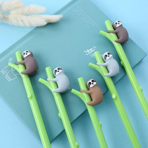 3pcs Cute Animal Green Tree Sloths Pen Ballpoint Black Color Ink roller ball Pens Writing Office Decoration School Student F977