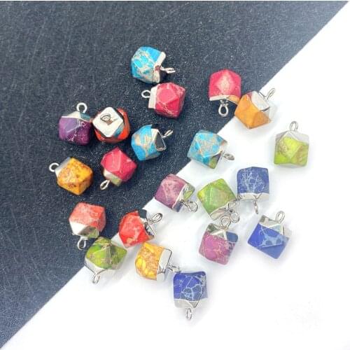 3pcs/bag Turquoise Pendant Necklace Natural Stone Jewelry Polygonal Electroplating Process DIY Making Earrings Accessories Charm