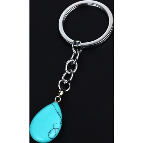 36PC Water Drop Charm Key Chains Nature Stone Quartz Keyrings Women Men Family Friends Xmas Gift Jewelry Keychains Hot
