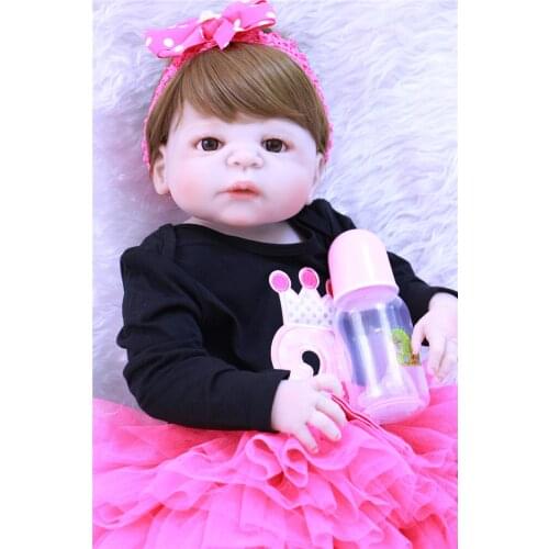 57cm Full Body Silicone Reborn Baby Doll kids Playmate Gift For Girls Baby Girl Alive Soft Toys For Bouquets Doll Bebes Reborn