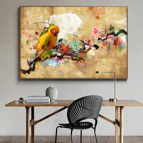 Abstract Artistic Paint Parrot Bird Oil Painting on Canvas Posters and Prints Modern Wall Art Picture for Living Room Cuadros