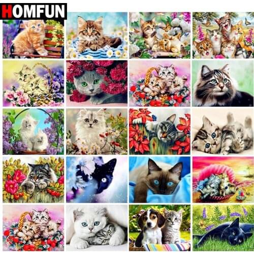 HOMFUN Full Square/Round Drill 5D DIY Diamond Painting "Cat flower animal" 3D Embroidery Cross Stitch 5D Home Decor Gift