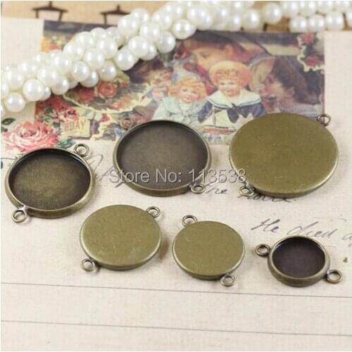 Free shipping 50 Pcs 10 12 14 16 18 20mm Antique Bronze Plated Brass Cabochon Base frame Base Connectors Setting for glass globe