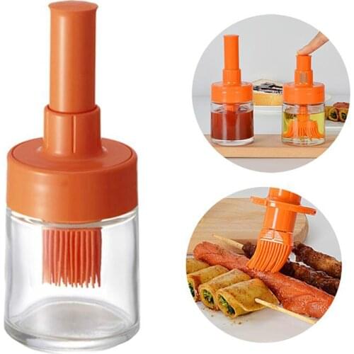 Oil Bottle With Silicone Brush Plastic Sauce Brush Sauce Distributor BBQ Oil Brush Heat Barbecue Cooking Accessories Kitchen