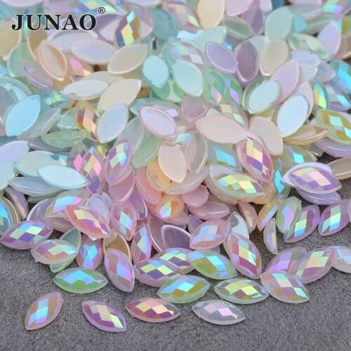 JUNAO 3*6mm 4*8mm Colorful AB Nail Art Rhinestone Horse Eye Strass Flatback Acrylic Applique Glue On Face Crystal Stones Crafts