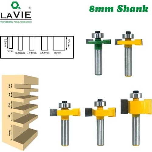 Lavie 1pc 8mm Shank T-Sloting Router Bit Bit with Bearing Wood Slot Milling Cutter T Type Rabbeting Woodwork Tool for Wood