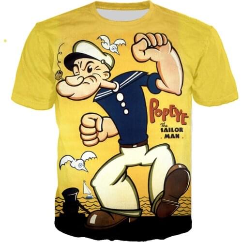 Funny Popeye T shirt 3D Print Men/women Summer Streetwear T-shirt Men Punk Crewneck Tshirt Clothes Oversized Tops 5XL