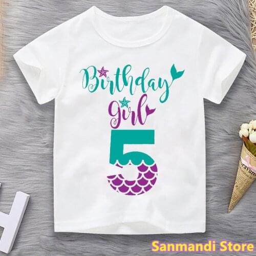 3th/4th/5th/6th/7th/8th Birthday Girl Graphic Print Tshirt Tops For Girls Kids Clothes Mermaid Pink T Shirt Harajuku Shirt