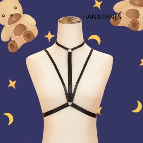 HANAERNES New FshionFetish Wear Strap Harness Goth Cage Bra Black Adjustable Body Harness Bondage Harness Underwear
