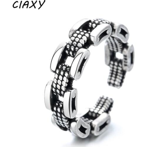 CIAXY 925 Sterling Silve Punk Style Unisex Midi Finger Ring Super Hollow Out Chain Pattern Design Adjustable Opening Rings