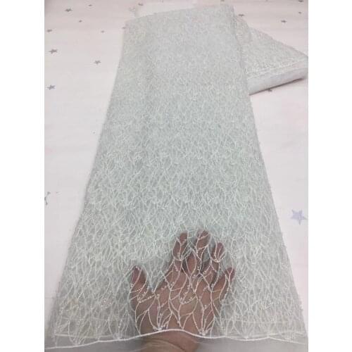 Handmade Beaded African Lace Fabric 2021 High Quality Embroidery French Nigeria Lace Fabric 5 Yards Wedding Party Dress NXZ5037