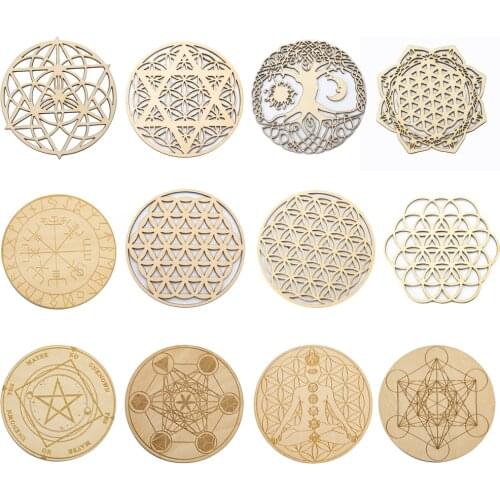Meditation Crystal Energy Stone Base Life Flower Wooden Mesh Purification Healing Wall Decor Creative Wooden Cup Insulation Pad