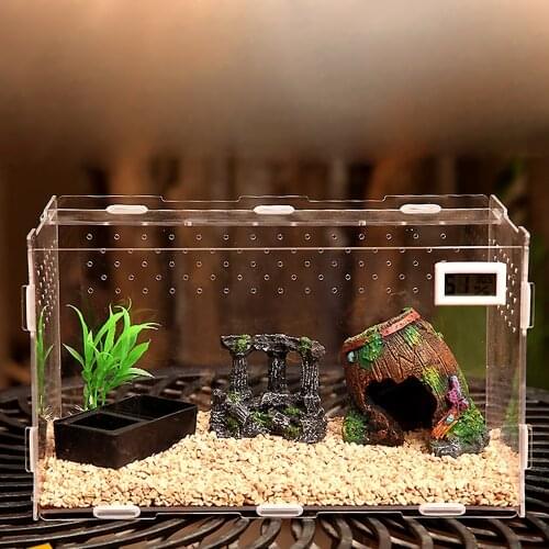 Terrarium Vivarium Kit With Magnet Latch Water Bowl Substrate Artificial Plant For Gecko Lizard Snake Tarantula Reptile Acrylic
