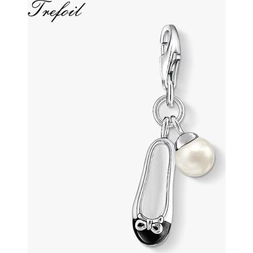 Pearl Ballerina Shoe Charms Pendant,Fashion Jewelry 925 Sterling Silver Classic Gift For Women Girls Fit Bracelet Necklace 2018