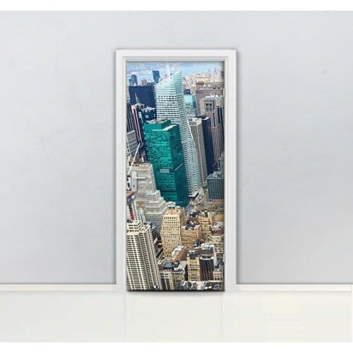Hot Door Mural Overlooking City Wall Door Sticker DIY Self-adhesive Waterproof Wallpaper Poste for Home Decoration Gift