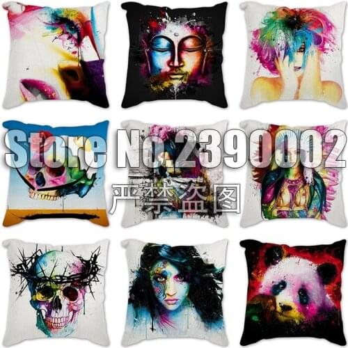 Colorful Art Pillowcase Polyester Butterfly skull Portrait Print Cushion Cover Decorative Throw Pillow Covers Sofa flax Fashion