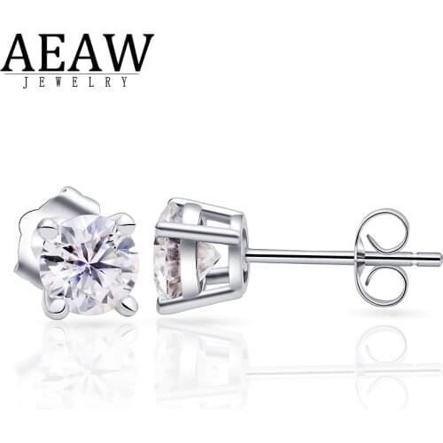 D Color VVS1Moissanite Earrings 2ctw 1.0ct 6.5mm Stud Earrings 18K Real White Gold Classic Lab Diamond 4 Prong Earring for Women