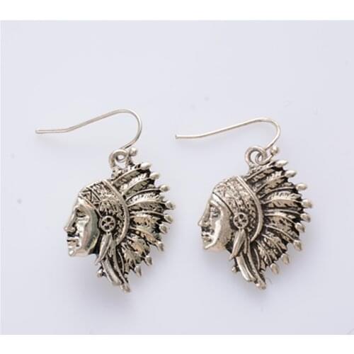 1 Pair Antique Color Primitive Indian Head Hook Earrings Exotic Ethic Women Jewelry Christmas Gift