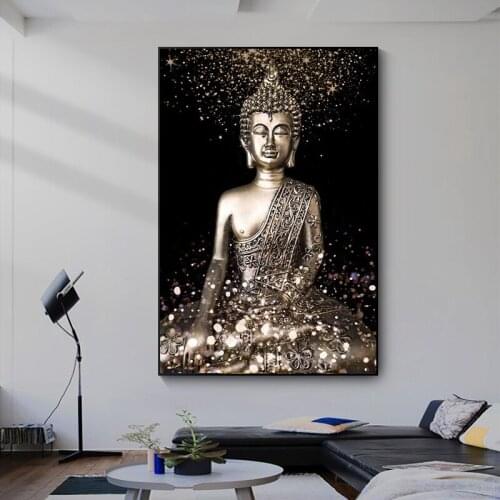 Religious Buddha Statue Metal Statue Canvas Abstract Buddhism Poster and Print Picture Wall Art Cuadros Home Room Decoration