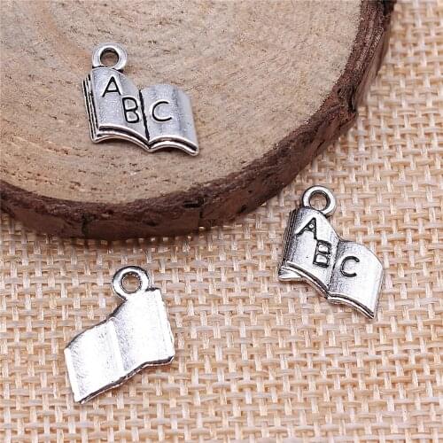 WYSIWYG 20pcs 11x11mm Charms Opened Book ABC Antique Making Pendant Fit Vintage Tibetan Silver Color Textbook Charms