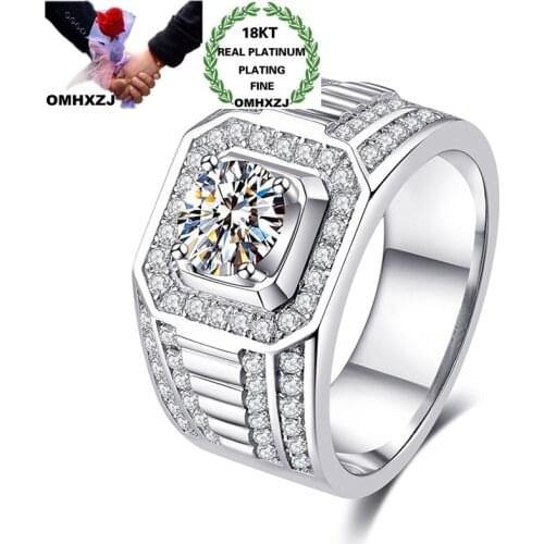 OMHXZJ RR1061 Jewelry Wholesale European Fashion Fine Hot Man Party Birthday Wedding Gift Square AAA Zircon 18KT White Gold Ring