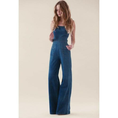 2021 Hot Women Fashion Wrapped Chest Denim Jumpsuit Ladies Slim Retro Wide Leg Pants Solid Colors Are Versatile Personality New
