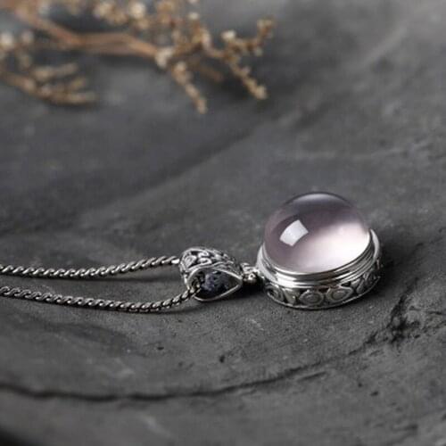 925 Sterling Silver Crystal Natural Gemstone Rose Quartz Pendants For Women Beautiful Vintage Jewelry Colar Feminino