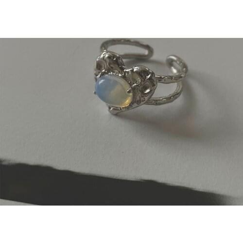 New Punk Imitation Gems Love Heart Rings for Women New Fashion Creative Geometric Opening Ring Vintage Party Gifts Y2K Jewelry