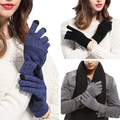 Winter Touch Screen Gloves Women Men Warm Stretch Knit Mittens Imitation Wool Full Finger Guantes Female Crochet Luvas Thicken