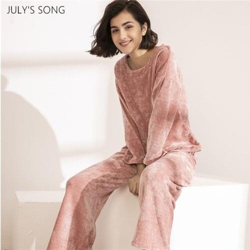 JULYS SONG Winter Womens Pajamas Sets Warm Pajamas Set Lady Chenille Long Sleeve Autumn Sleepwear Lounge Wear Wide Leg Pants