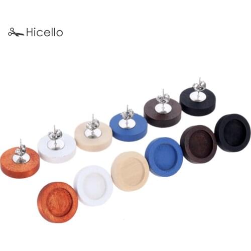 10pcs DIY Earrings Hook Cabochon Round Base 12mm Setting Charms Pendant Handmade Jewelry Making Wood Stainless Steel Necklace