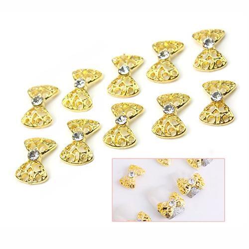 10 x 3D Elegant Alloy Rhinestone Bowknot Pattern Nail Art Glitters DIY Decorations Crystal Charms Stones Nails Accessory