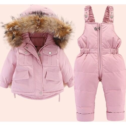 2021 Winter Down Jacket for Girl clothes Kids Overalls Snowsuit Baby Boy over coat Toddler New Year Clothing Set parka real fur