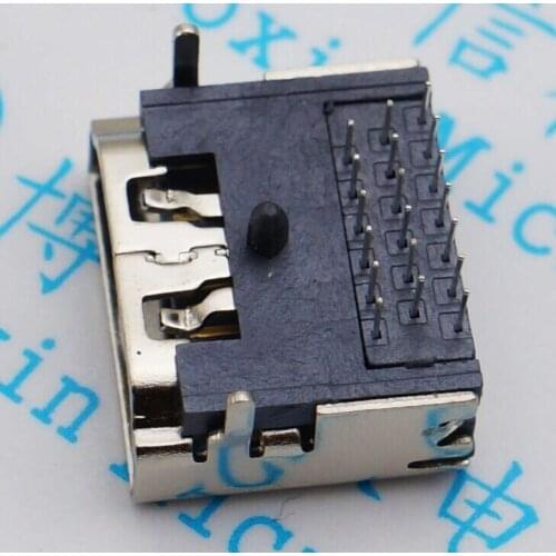 30pcs HDMI socket 19P three rows of pins HDMI Socket 90 degree curved plug weld plate HDTV Socket Interface