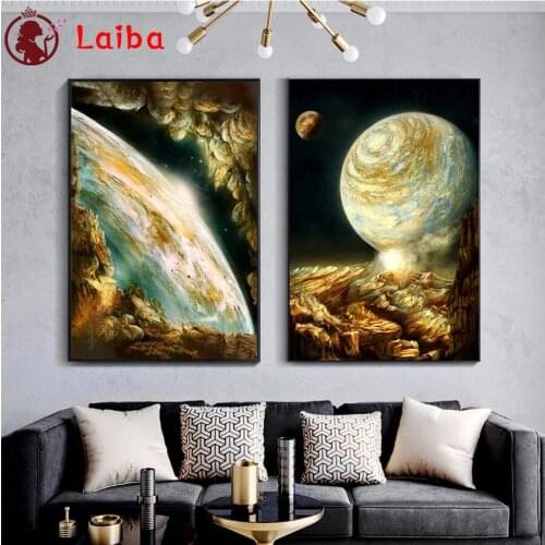 Diamond Embroidery Science fiction art, space planet Diamond Painting Full Square round drill Mosaic Cross Stitch Wall Art2PCS
