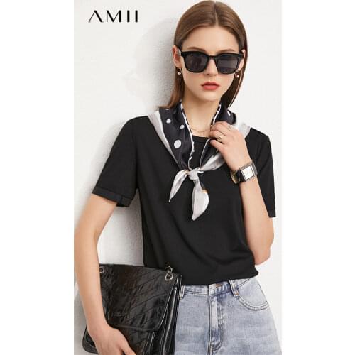 Amii Minimalism Summer New Fashion Tshirt For Women Causal Solid Oneck Loose Womens Summer Tshirt Basic Womens Tops 12140387