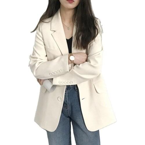 Off-white Suit Womens Jacket Lapel Long-sleeved All-match Spring and Autumn Fashion and Elegant Commuter Blazer 2021 New