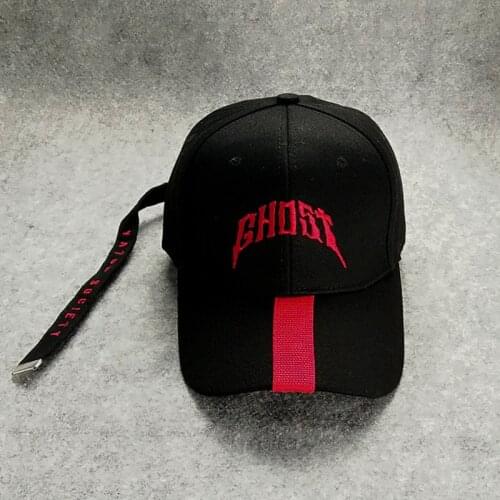 Korean Fashion Womans Hats Baseball Caps Embroidery GHOST Letter Sport Cap Mens Vatos society Strip Peaked cap
