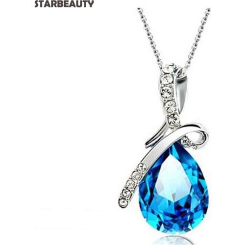 Starbeauty Romantic Angels Tear Chockers Necklace Women, Blue Drop Crystal Pendant Necklaces for Women Neckless Christmas Gift