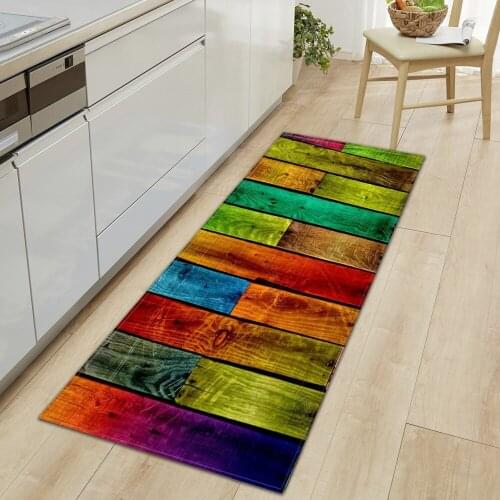 Wood Grain Kitchen Carpet Entrance Doormat Bedroom Hallway Floor Mat Cobblestone Bathroom Water Absorption Anti-slip Long Rug